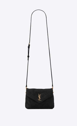 YSL Loulou Toy Rem Bag In "Y" Quiltad Mocka And Smooth Läder Svarta | BJW840536