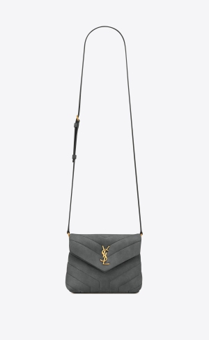 YSL Loulou Toy Rem Bag In "Y" Quiltad Mocka And Smooth Läder Storm | BUC659824