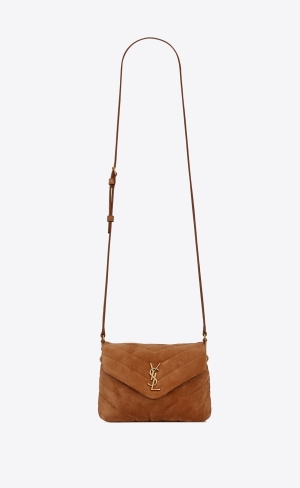 YSL Loulou Toy Rem Bag In "Y" Quiltad Mocka And Smooth Läder Cinnamon | TXN839524
