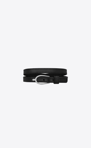 YSL Lucky Bone Double Wrap Bracelet In Vegetable-tanned Läder And Metal Svarta | YAC328415