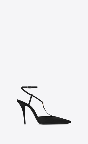 YSL Luna Slingback Pumps In Crepe Satin Svarta | YDP401952