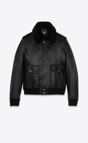 YSL Läder And Shearling Bomber Jacket Svarta | XTG437685
