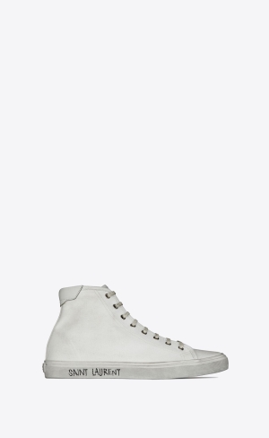 YSL Malibu Mid-top Sneakers In Canvas And Läder Vita | QDW082653