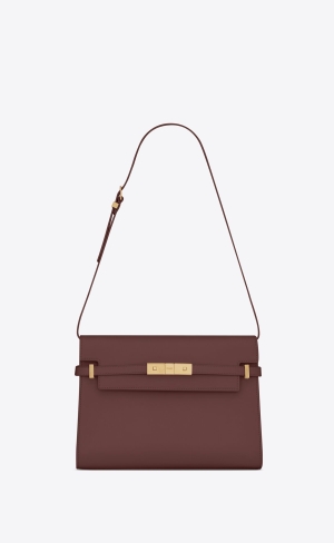 YSL Manhattan Shoulder Bag In Box Saint Laurent Läder Mörkröda | ZFB180395