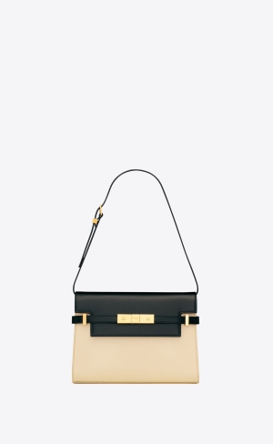 YSL Manhattan Small Shoulder Bag In Box Saint Laurent Läder Svarta Vita | BYT847061