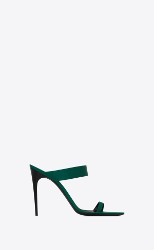YSL Martha Mules In Crepe Satin Vert Sapin | UYB861435
