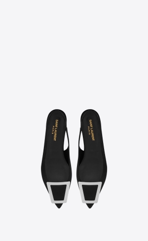 YSL Maxine Slingback Flats In Crepe De Chine Svarta | NZG023679