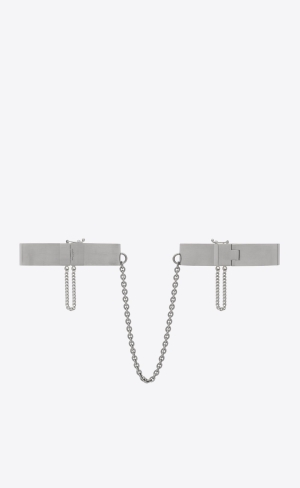 YSL Medium Double Handcuff Bracelets In Metal Palladium | YMN158364
