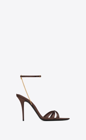 YSL Melody Sandals In Crepe Satin Mörkchoklad | ILU974156