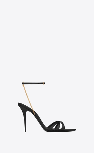 YSL Melody Sandals In Crepe Satin Svarta | MRS043756
