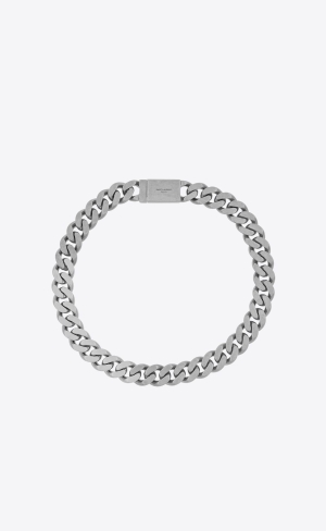 YSL Metal Curb Chain Necklace Silver | WKD250391