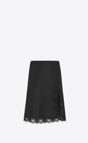 YSL Midi Skirt In Crepe Satin And Spets Svarta | MDO720518