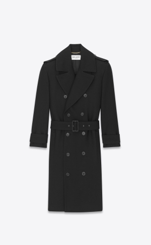 YSL Military Trench Coat In Ull Svarta | NUR316087