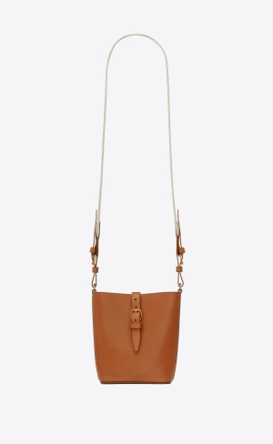 YSL Mini Bucket Bag In Vegetable-tanned Läder Bruna | FHX589236