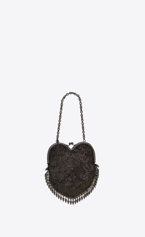 YSL Mini Heart Bag In Metal Mesh Mörk | YLC135796