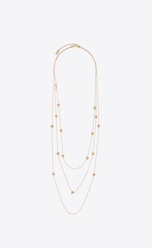 YSL Mini Heart Three-row Necklace In Metal Guld | BWO368209
