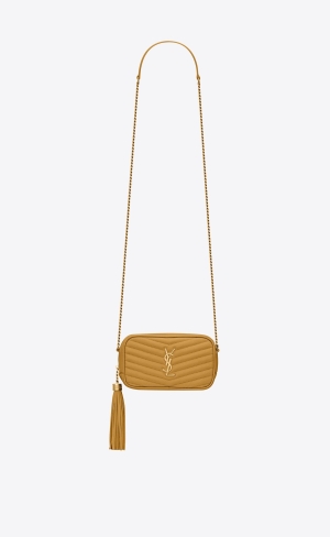 YSL Mini Lou Mini Bag In Quiltad Grain De Poudre Embossed Läder Gula | RVH249135