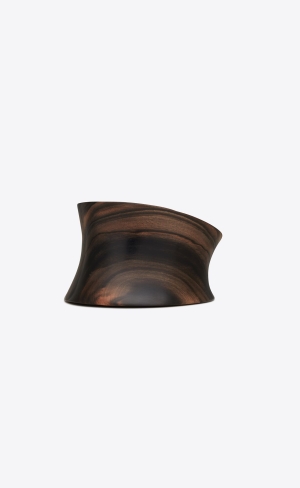 YSL Modernist Curved Cuff Bracelet In Wood Silver Mörkbruna | IUG826410