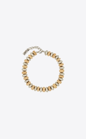 YSL Multi Beads Bracelet In Metal And Wood Silver Bruna | JHQ170284