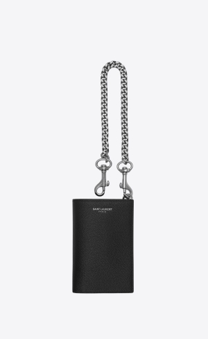 YSL N/S Chain Wallet In Grain De Poudre Embossed Läder Svarta | UTZ801342