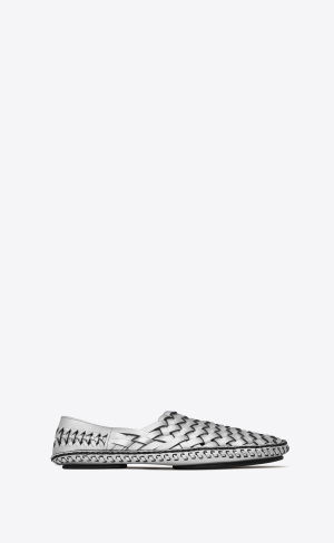 YSL Neil Slippers In Metallized Läder Argent | MIQ439682