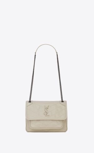YSL Niki Baby Chain Bag In Crinkled Vintage Läder Blanc Vintage | KJT864301