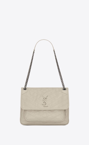 YSL Niki Medium Chain Bag In Crinkled Vintage Läder Blanc Vintage | ACI534126