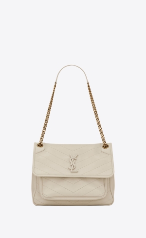 YSL Niki Medium Chain Bag In Lambskin Blanc Vintage | TSM496280
