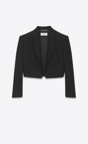 YSL Open Cropped Jacket In Saint Laurent Gabardine Svarta | JQA537812
