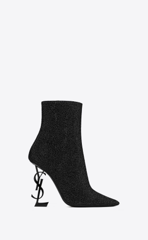 YSL Opyum Booties In Mocka And Rhinestone Svarta | TQY601483