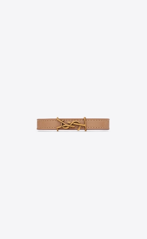 YSL Opyum Bracelet In Vegetable-tanned Läder And Metal Bruna Guld | EIU214839