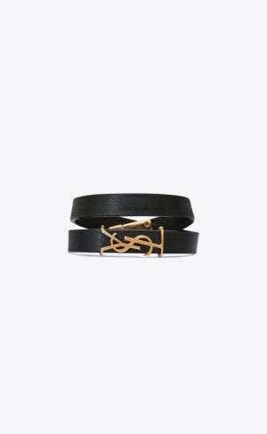 YSL Opyum Double Wrap Bracelet In Läder And Metal Svarta | CVK351846