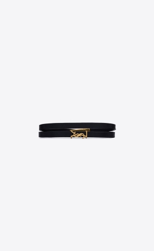 YSL Opyum Double Wrap Bracelet In Läder And Metal Svarta | ERJ685032