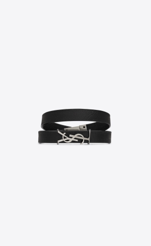 YSL Opyum Double Wrap Bracelet In Läder And Metal Svarta | FVR475861