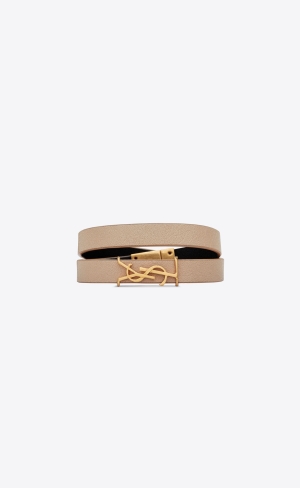YSL Opyum Double Wrap Bracelet In Läder And Metal Beige | KSM547239