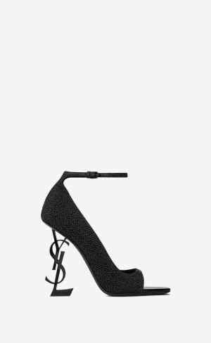 YSL Opyum Open-toe Pumps In Mocka And Rhinestones Noir | HCK190273