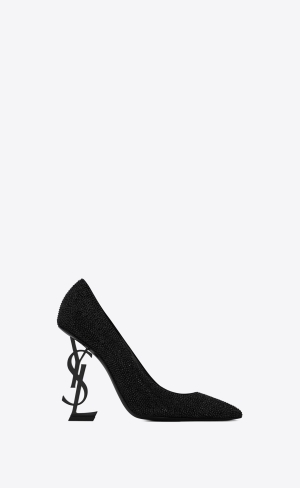 YSL Opyum Pumps In Mocka And Rhinestones Noir | MGU405863