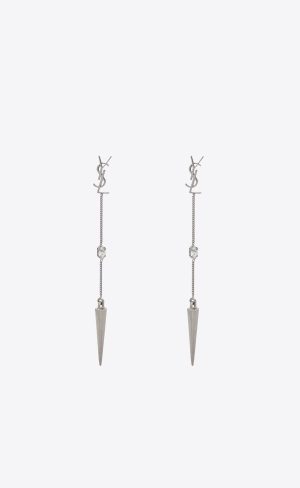 YSL Opyum Rhinestone Spike Earrings In Metal Palladium | HAL652349
