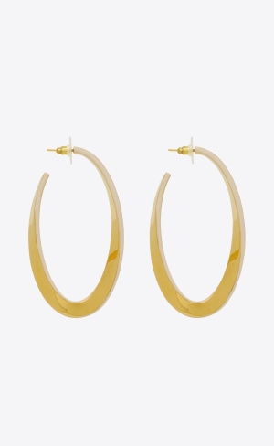 YSL Oval Curved Hoop Earrings In Metal And Enamel Guld Grädde | CMF910267