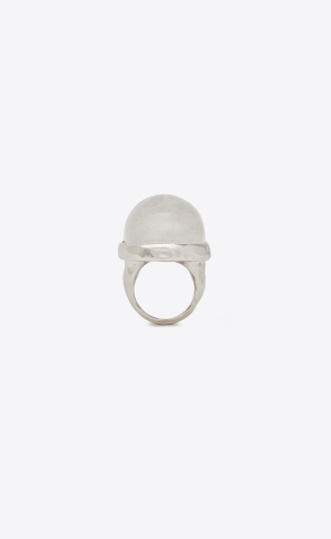 YSL Oversize Cabochon Ring In Metal And Quartz Silver | FMV548216