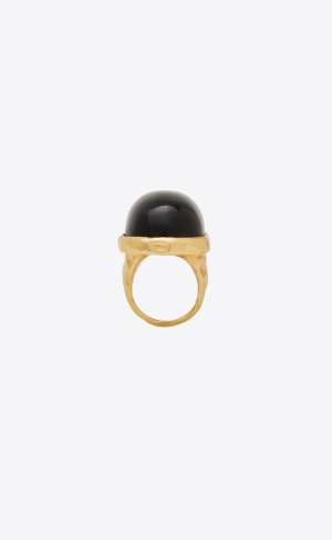 YSL Oversize Cabochon Ring In Metal And Onyx Guld Svarta | YGE962754