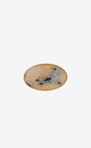 YSL Oversize Oval Cabochon Cuff Bracelet In Metal And Rock Crystal Guld Svarta | LEQ038912