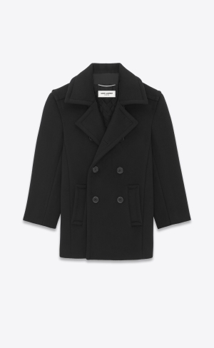YSL Oversize Peacoat In Ull Svarta | WMK720653