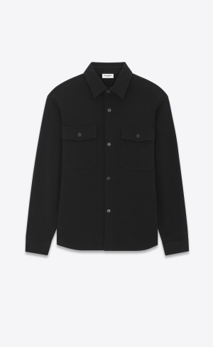YSL Oversize Shirt In Bomull Piqué Svarta | PSB201654