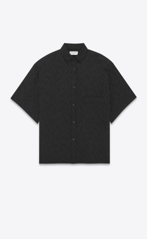 YSL Oversize Shirt In Matte And Shiny Silk Svarta | FHO780254