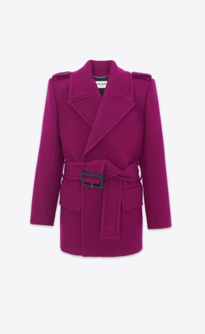 YSL Oversize Shoulder Coat In Ull Felt Fuchsia | MCN478295