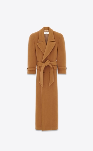 YSL Oversized Coat In Ull Felt Tanin | USE609734