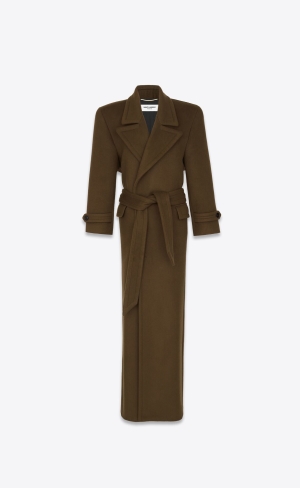 YSL Oversized Coat In Ull Kaki | OZR146283