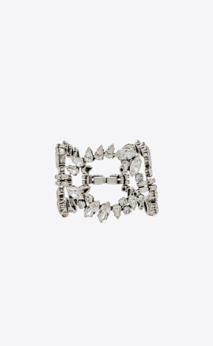 YSL Oversized Rhinestone Ring Bracelet In Metal Silver | IEU369825