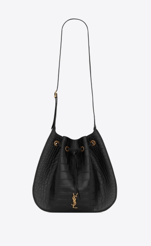 YSL Paris Vii Large Platta Hobo Bag In Crocodile-embossed Läder Svarta | NWK543620